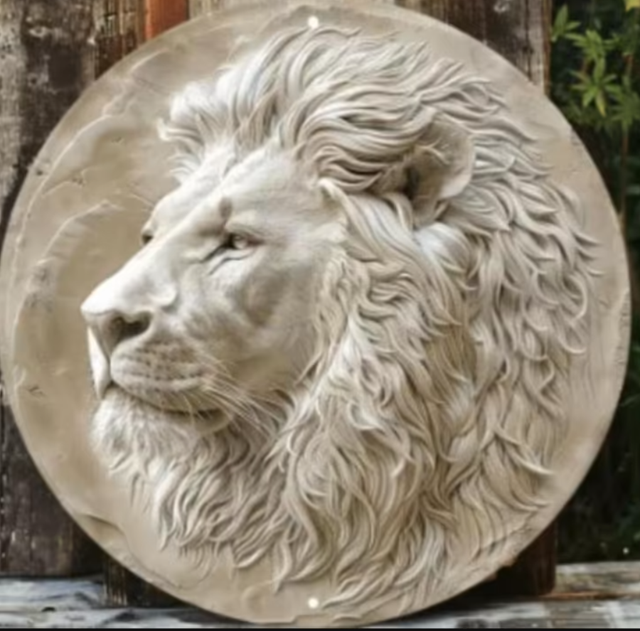 Vintage rond metalen bord Afrikaanse Leeuw (20cm)