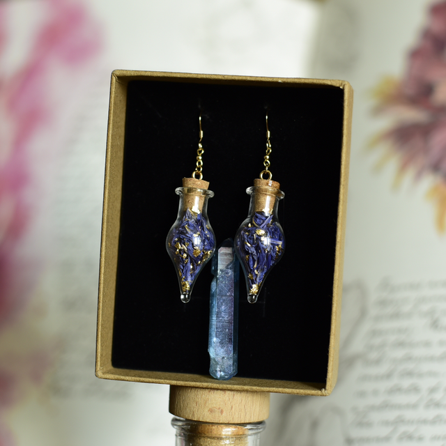 boucles d’oreilles fioles gold bleuet