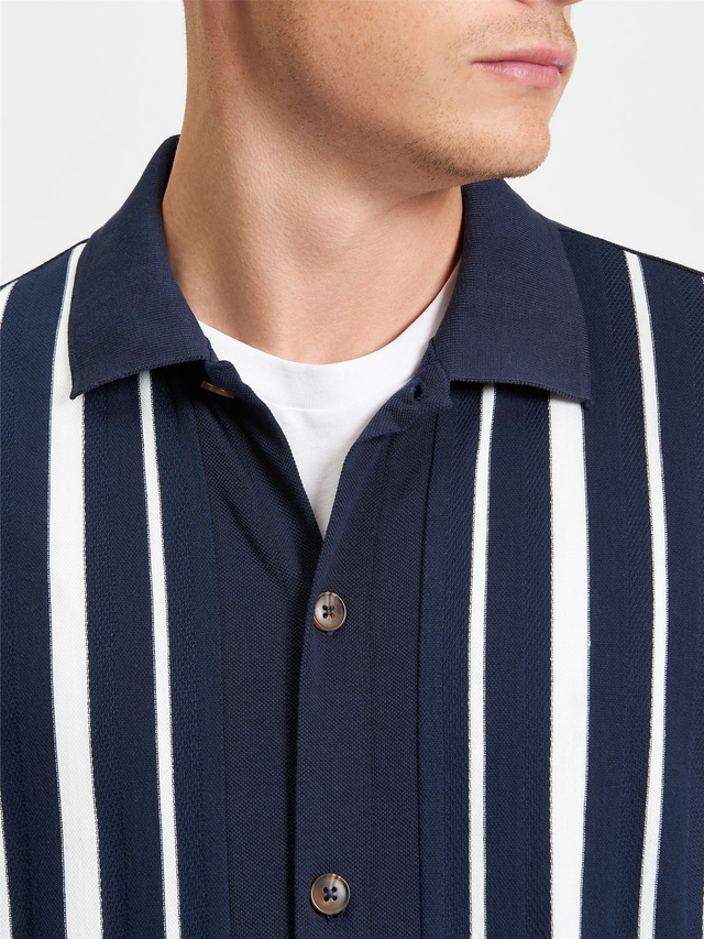 Ben Sherman 1013056 Button Through Stripe Polo - Navy