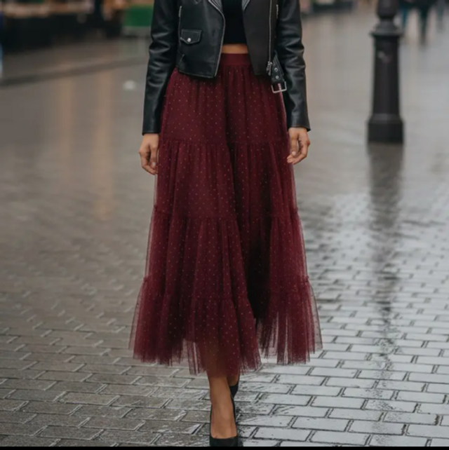 Jupe tulle et strass bordeaux 