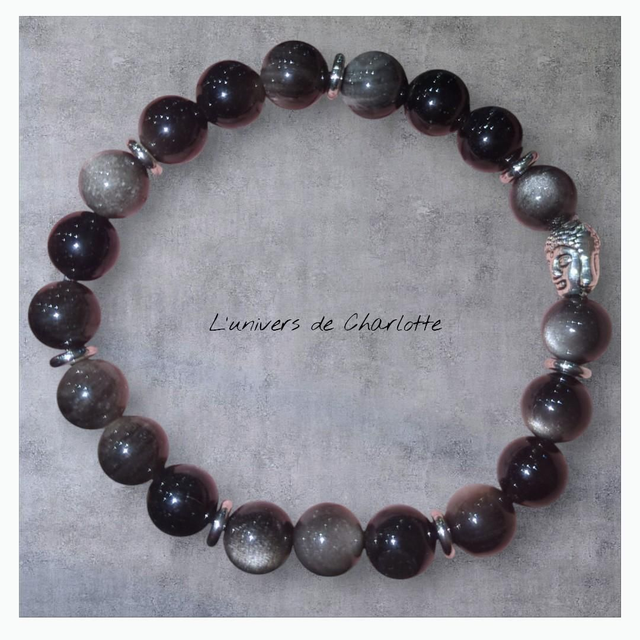 Bracelet "Obsidienne argentée" 8mm BR-405