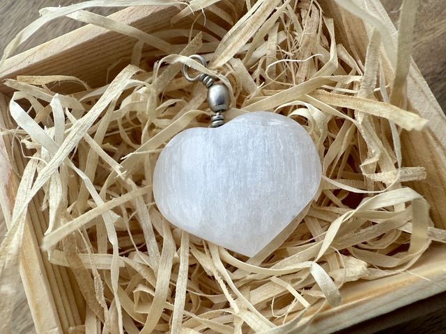 Selenite Crystal Heart Pendant