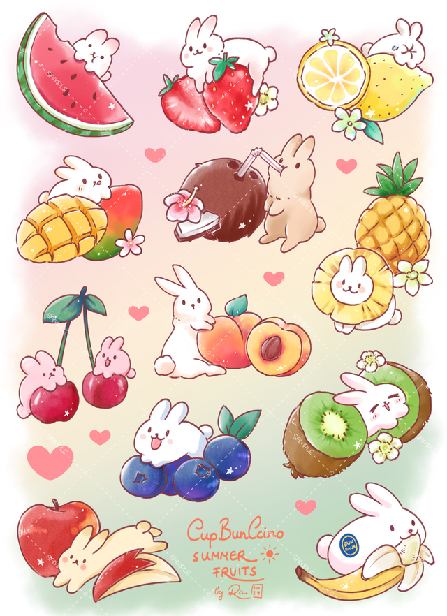 CupBunCcino Summer Fruits Edition clear sticker sheet