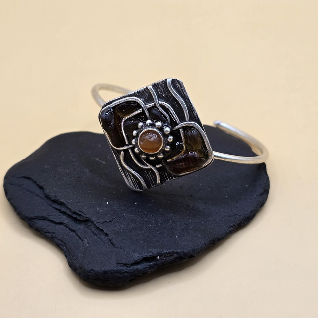 Modern Flower Cuff with Scottish Seaglass