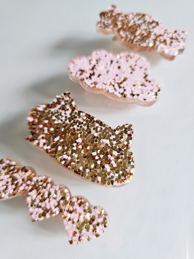 SET 4 BARRETTES ENFANTS ROSES &amp; DOREES