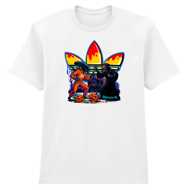 Alien vs Predator Adidas Inspired White Soft Spun Patterned T-Shirt