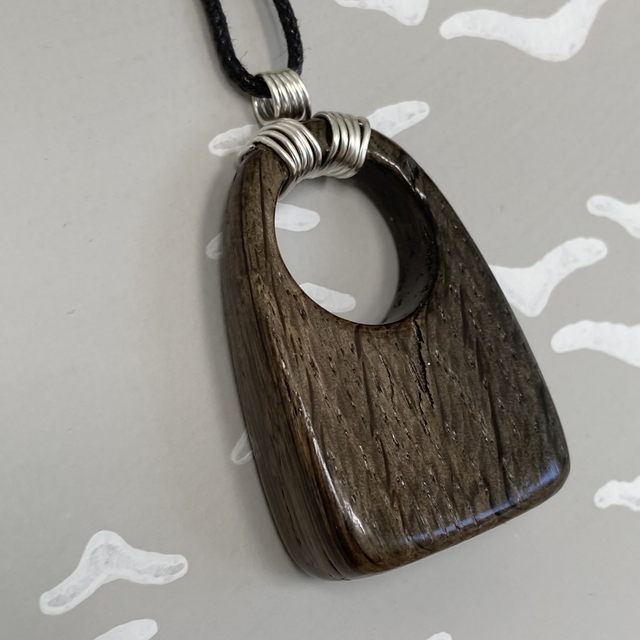 Oak - Dark oak wooden pendant with silver spring bail - I used to be a canal lock gate post [039-0106]