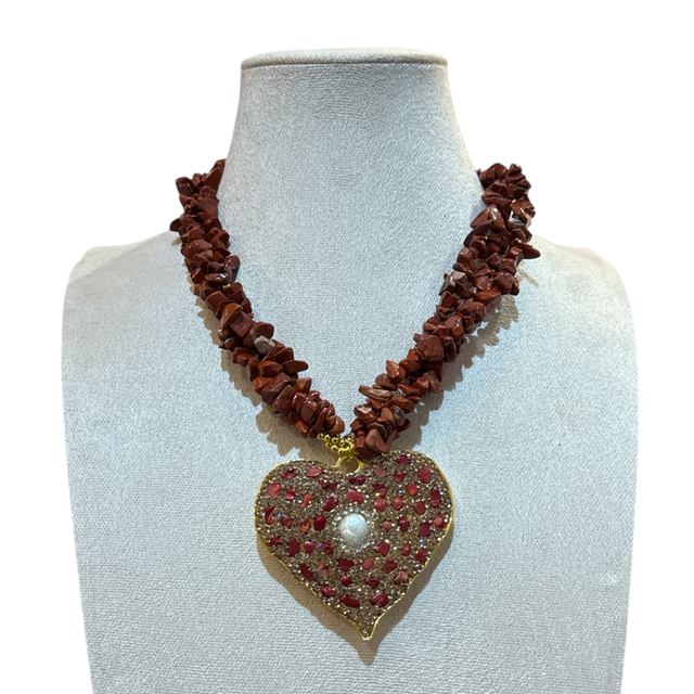 Collana 3 fili cuore rosso