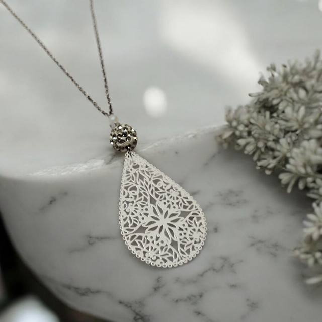 Collier acier inoxydable et cristal blanc