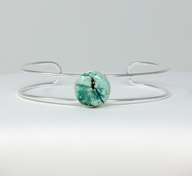 BRACELET DOUBLE AVEC CABOCHON TURQUOISE PLAQUE ARGENT - BPL0807