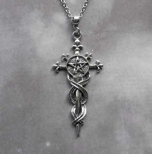Decorated Pentagram Sword Necklace 