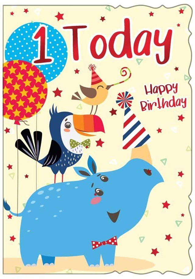 1st Birthday Card Hippo
