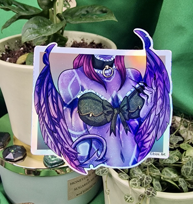 Original Demon Boobs Silver Holo Vinyl Sticker