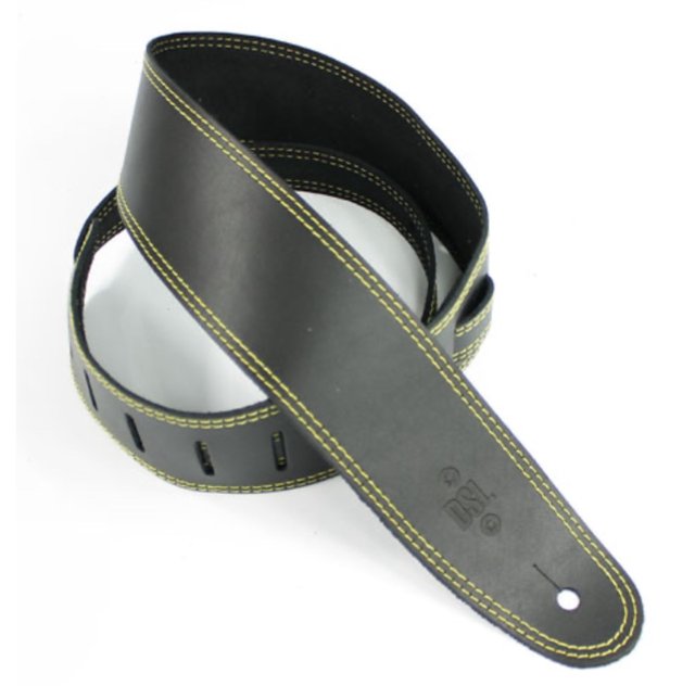 DSL Leather 2.5" Black with Yellow Guitar Strap