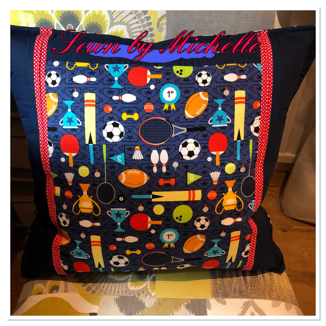 Sports Theme Cushion - personalised with embroidered name