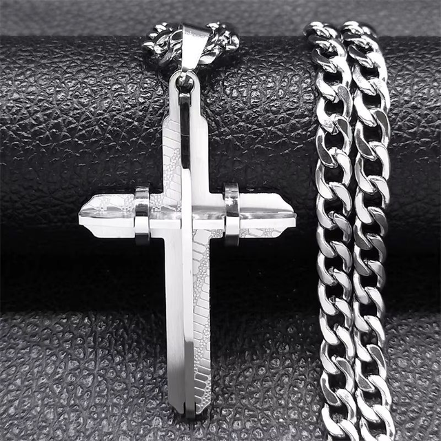Collier croix marque Marie Perle pour homme et femme, en acier inoxydable 