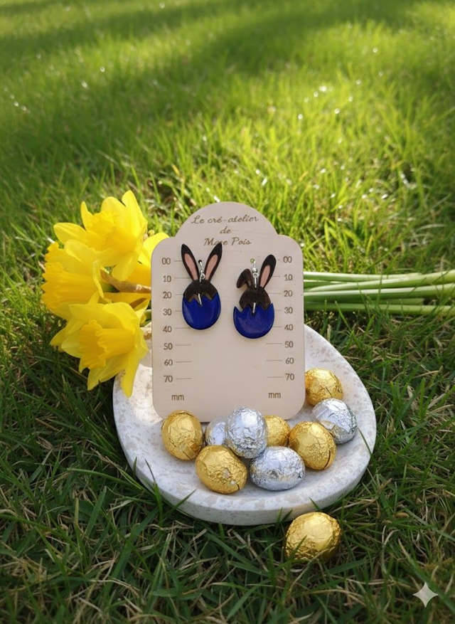 Boucles d'Oreilles "Lapin de Pâques" en Bois Peint à la Main