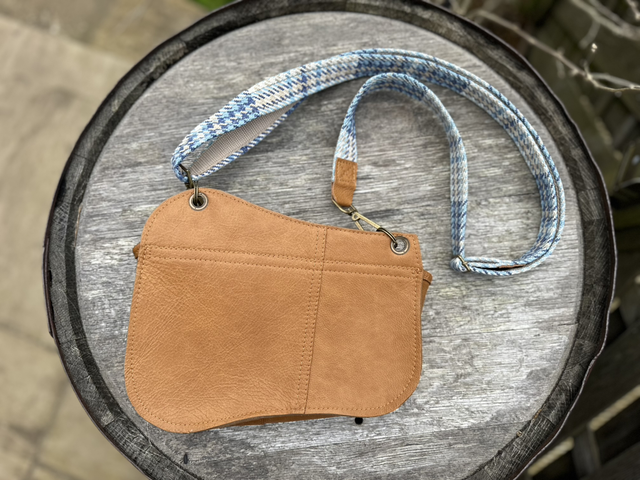 Tan Leather & Blue Check Saddle Bag