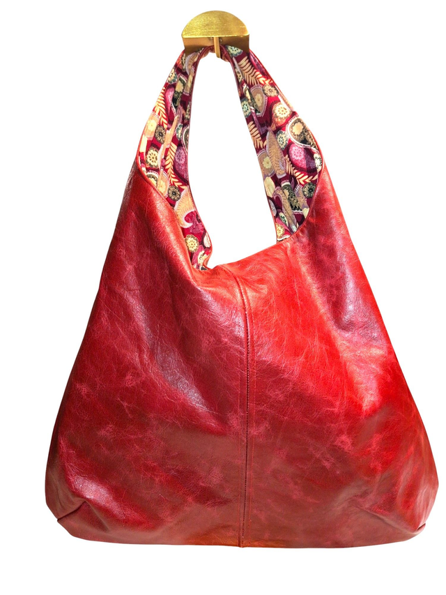 Deep red leather tote