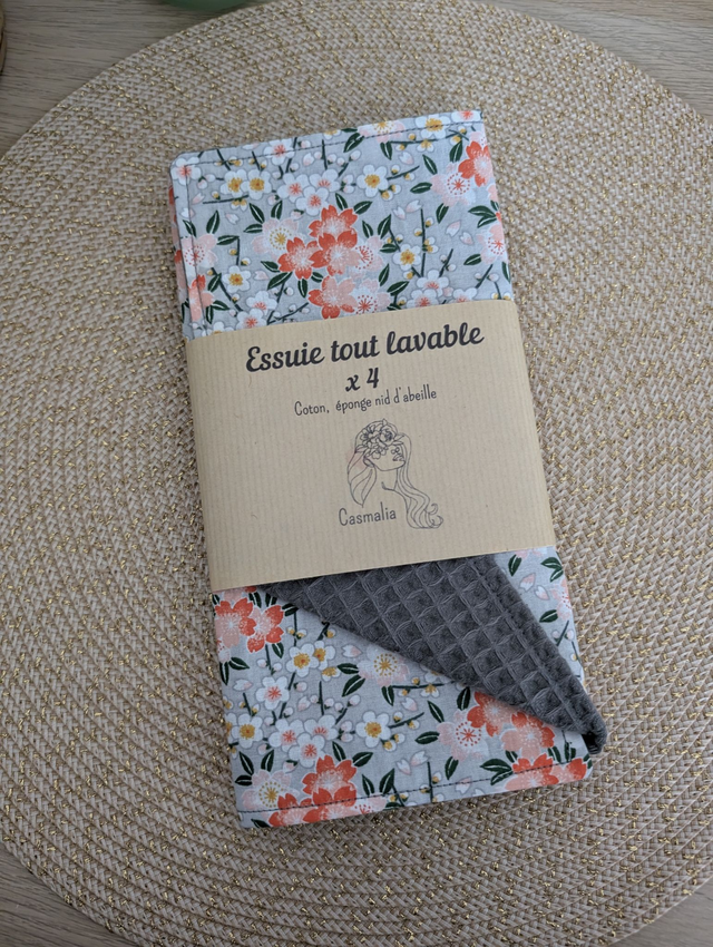 Essuies tout lavables fleurs oranges 