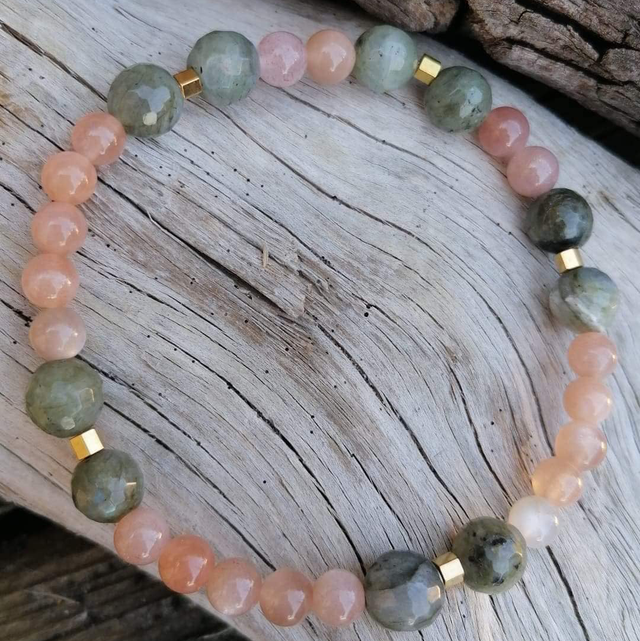 Bracelet Labradorite et Pierre de Soleil - Perles de 8 et 6mm