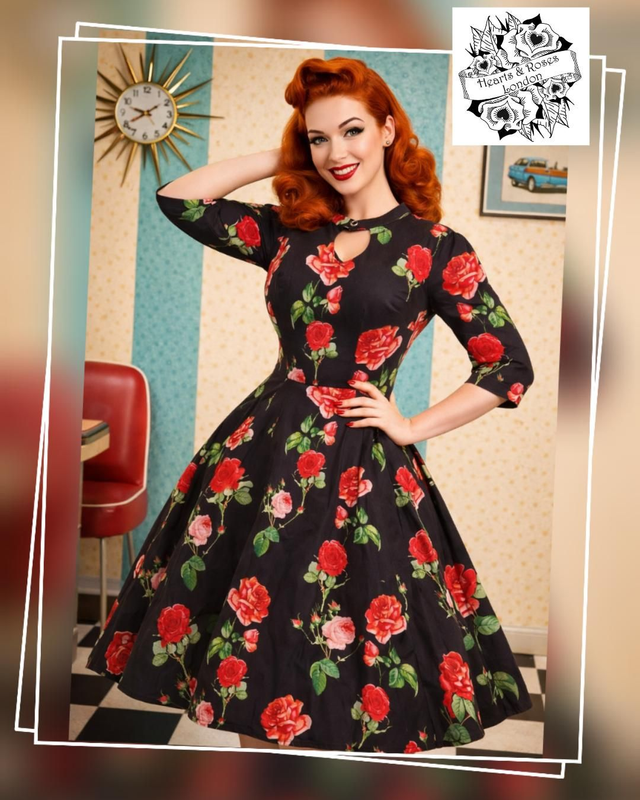 Robe Hearts Roses Black Red Roses T42/44