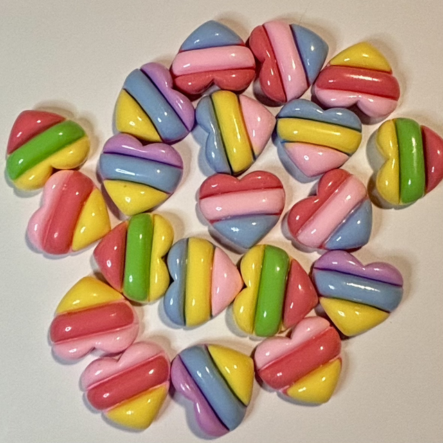 Lovely Colourful Heart flatbacks x 5 mix 2.5cm wide