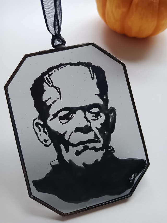Stained glass gothic Frankenstein&#039;s monster portrait