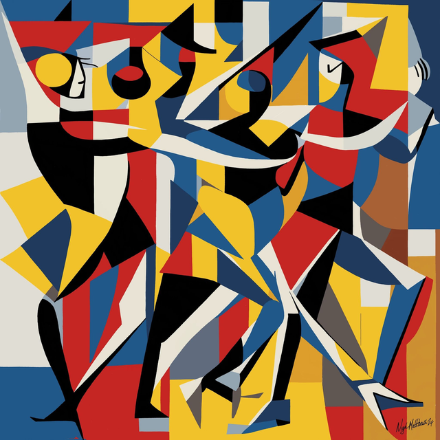 Abstract Art, 'Dancers 7', Digital Art, Wall Art, Large Canvas Art, Statement Art, Picasso, Cubism inspired.