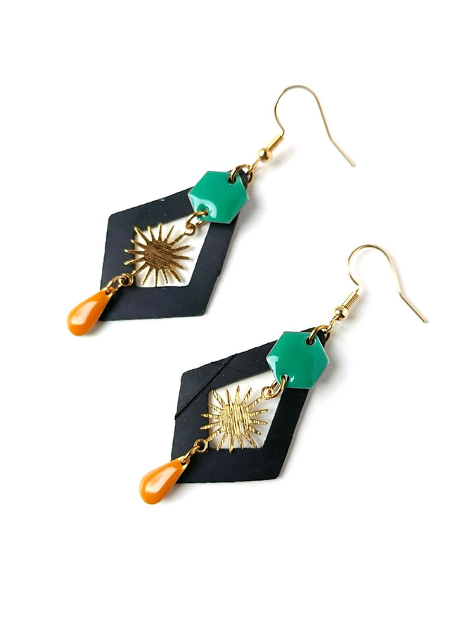 Boucles d'Oreilles Upcyclées en Chambre à air Recyclée - Soleil