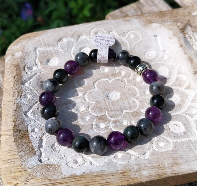 Bracelet Amethyste, Labradorite et Obsidienne