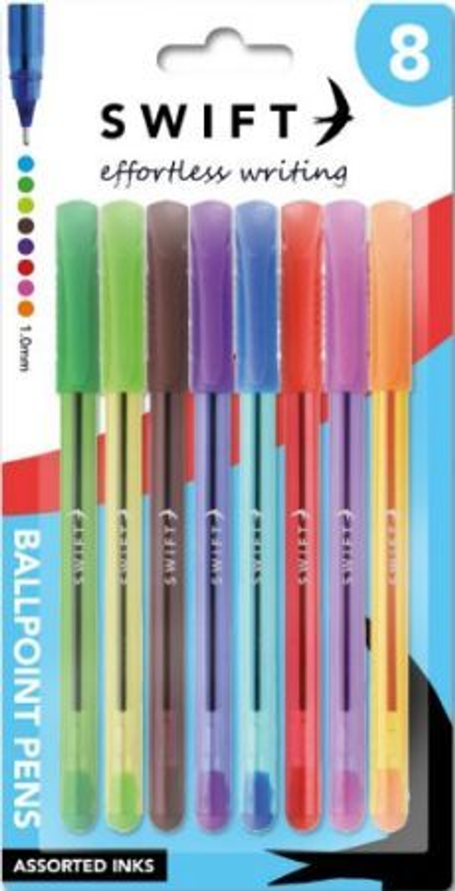 Ballpoint Pens Assorted Colours - pack of 8