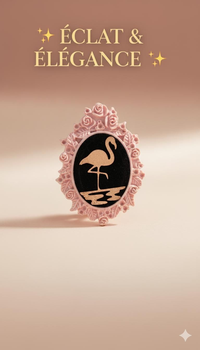 Broche camée flamant rose 🦩 