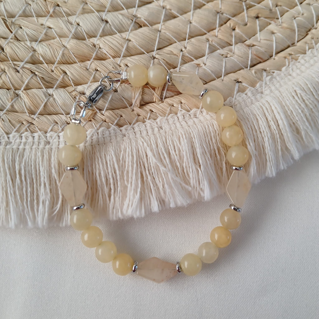 Dames armband Calciet en Gele Kwarts – RVS zilverkleur – 16 cm (1.352)