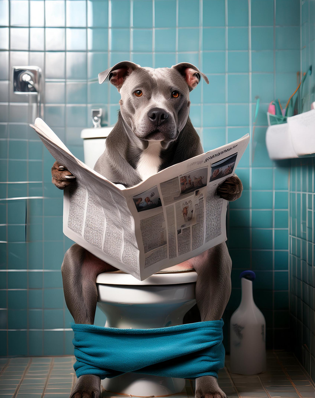 Staffordshire Bull Terrier on the Toilet Framed Canvas