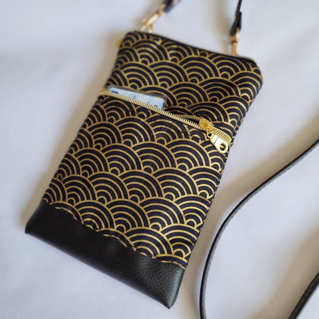 Mini-sac pour téléphone &quot;Nami&quot; noir &amp; simili cuir noir
