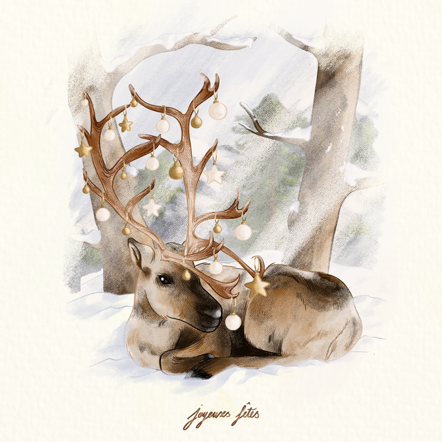 Carte Rennes de Noël dans les bois