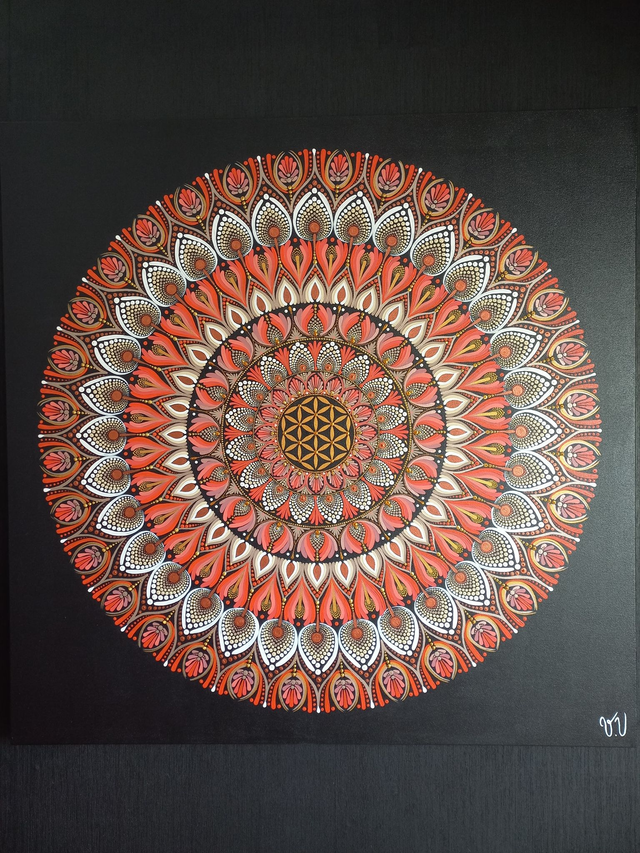 Mandala corail sur toile 1×1m