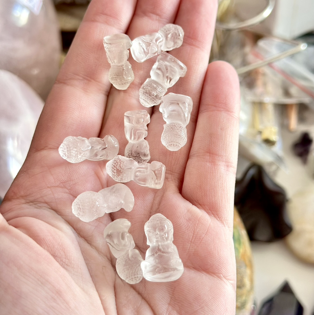 6 x mini Buddha clear quartz carvings 