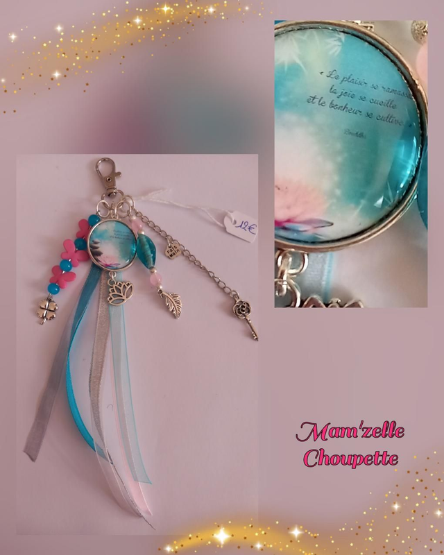 Porte-clés rose et turquoise 