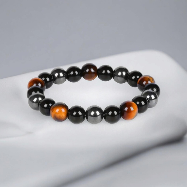 Bracelet Triple Protection en Œil de Tigre, Hématite et Obsidienne Noire