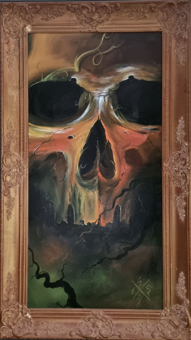 Ölgemälde, Schädel, mit Rahmen, ca 117cmx66cm