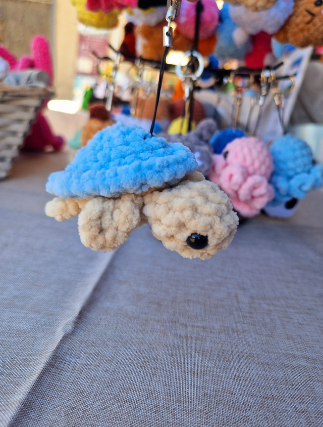 Porte Clés Tortue Bleu Clair &amp; Beige