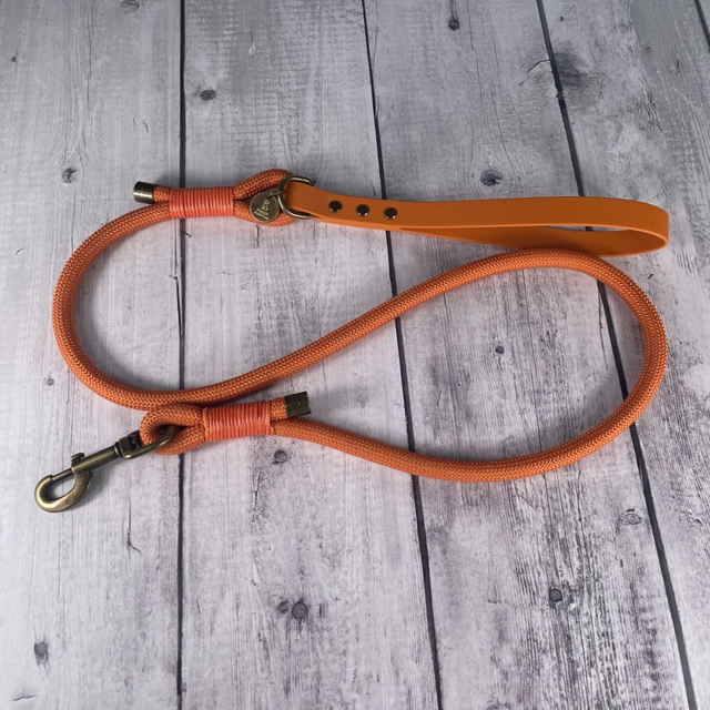 Orange Rope Lead with Waterproof BioThane® Handle