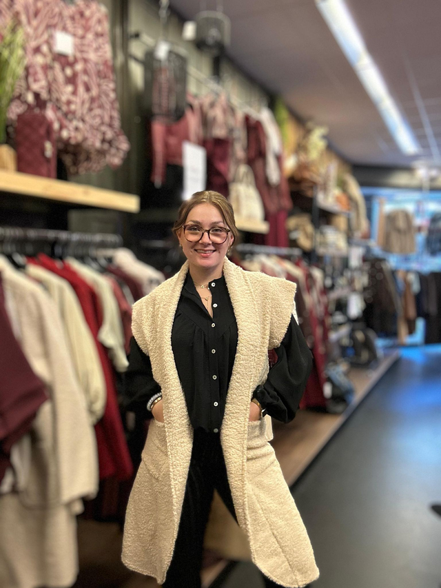 Gilet lang bouclé ecru