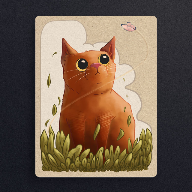 #0803 Chat Roux &amp; Papillon  - ILLUS - PRINT - Digital painting