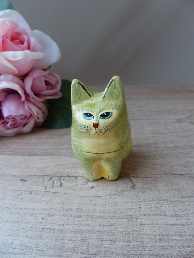 Petite boite à bijoux zoomorphe chat laqué peint à la main Vintage, Cat lover gift, Collection chat décoration Intérieure artisanat