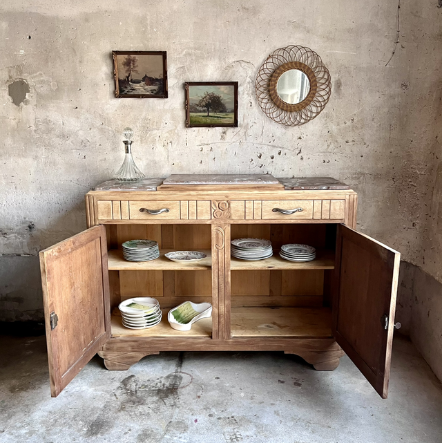 Buffet en chêne massif et plateau marbre