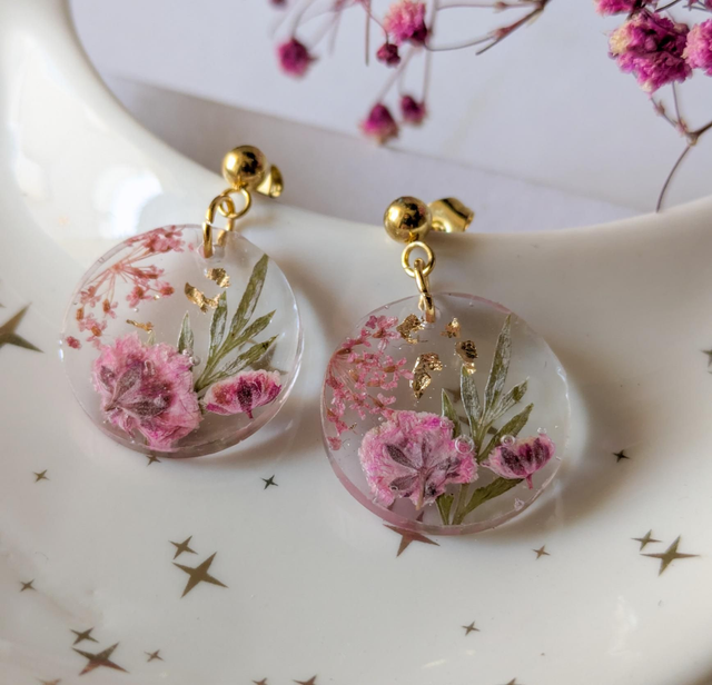 Pendientes redondos paniculata rosa