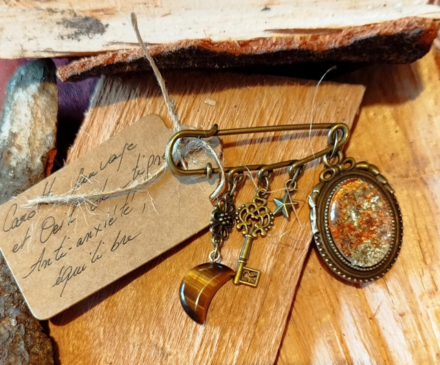 Broche carotte sauvage et oeil de tigre 